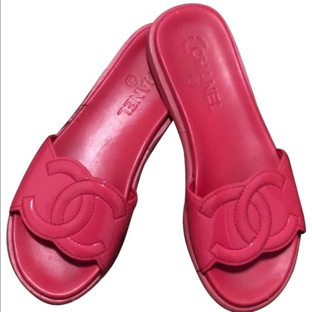 Chanel Red Slides